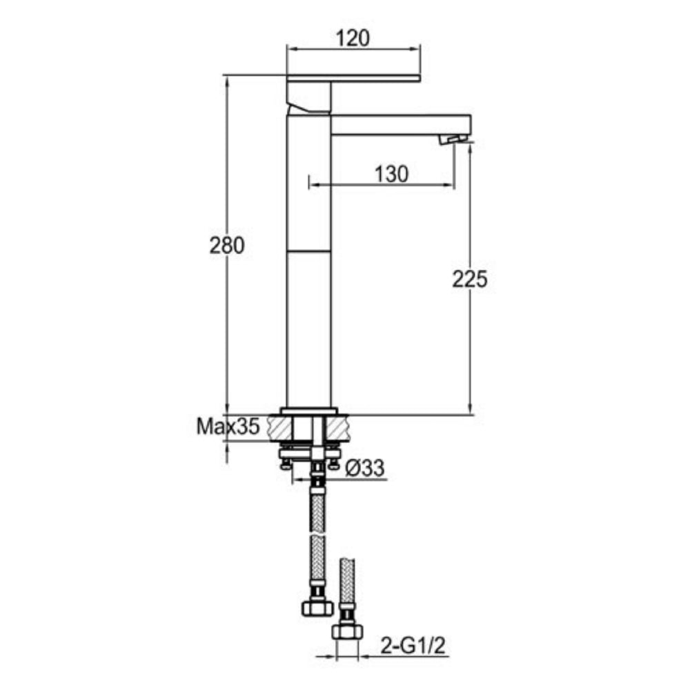 tall basin mixer tap -Drawing Technical