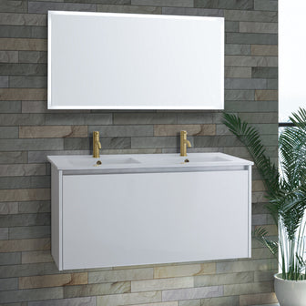 Wall Hung Double Vanity Unit with Sensor Bottom Light - White  Main image