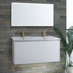 Wall Hung Double Vanity Unit with Sensor Bottom Light - White 