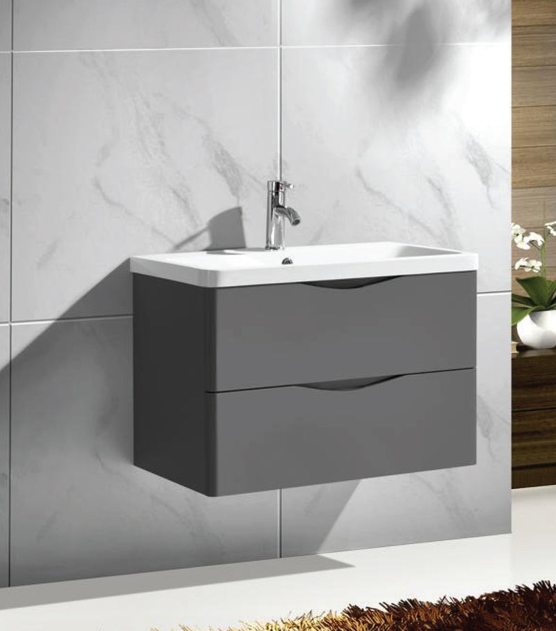 Classic Grey Isla Wall Hung Vanity Unit with Deep Ceramic Basin Featuring Soft Close Drawers 