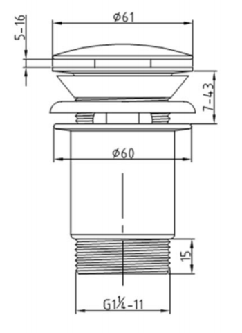 Click Clack Slotted Basin Waste Technical Drawing