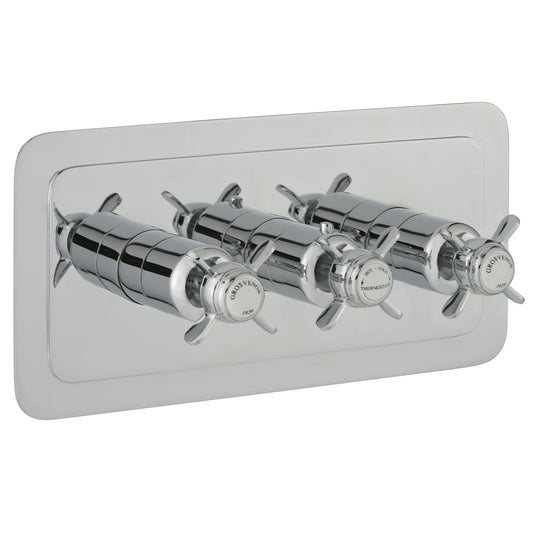 Horizontal Thermostatic Concealed 2 Outlet Shower Valve - Chrome Finish 1000