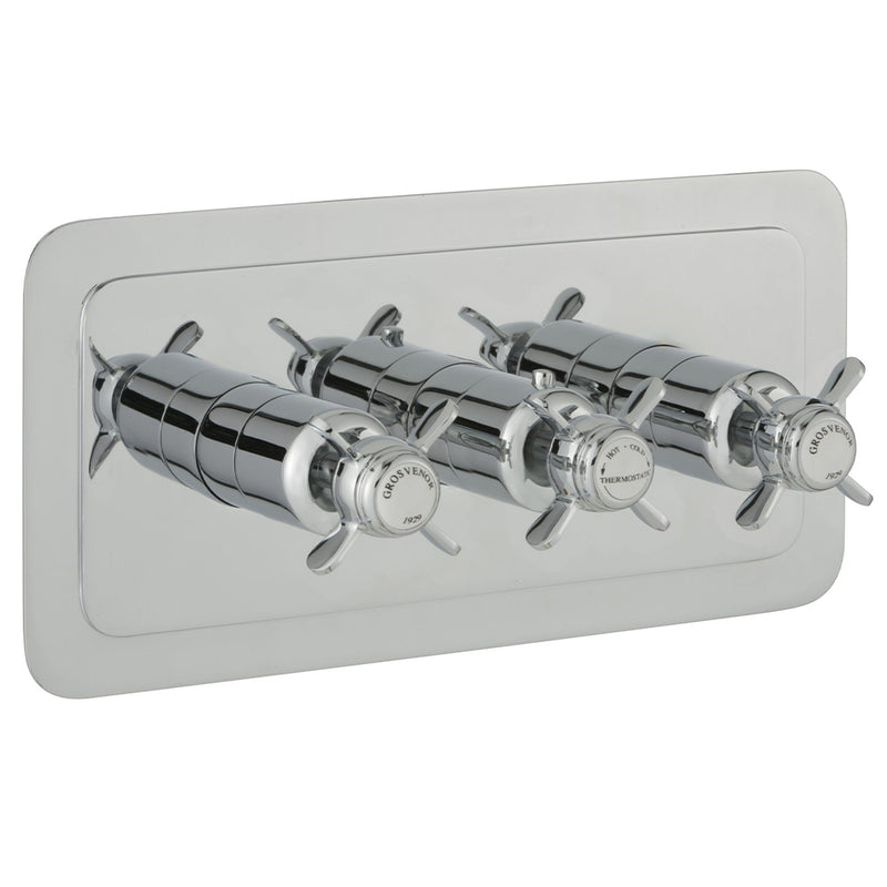 Horizontal Thermostatic Concealed 2 Outlet Shower Valve - Chrome Finish
