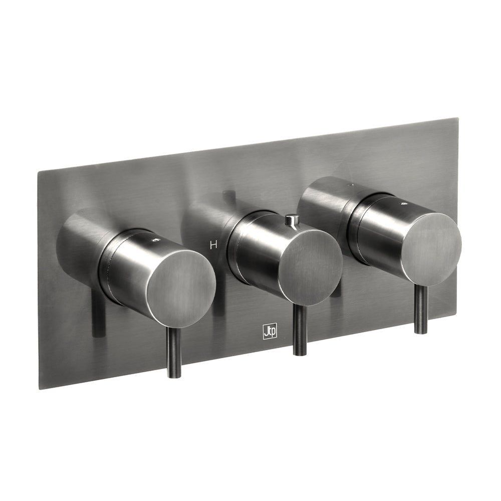 VOS Two Outlet Thermostatic Concealed Shower Valve Horizontal Brushed Black -Tapron Main image