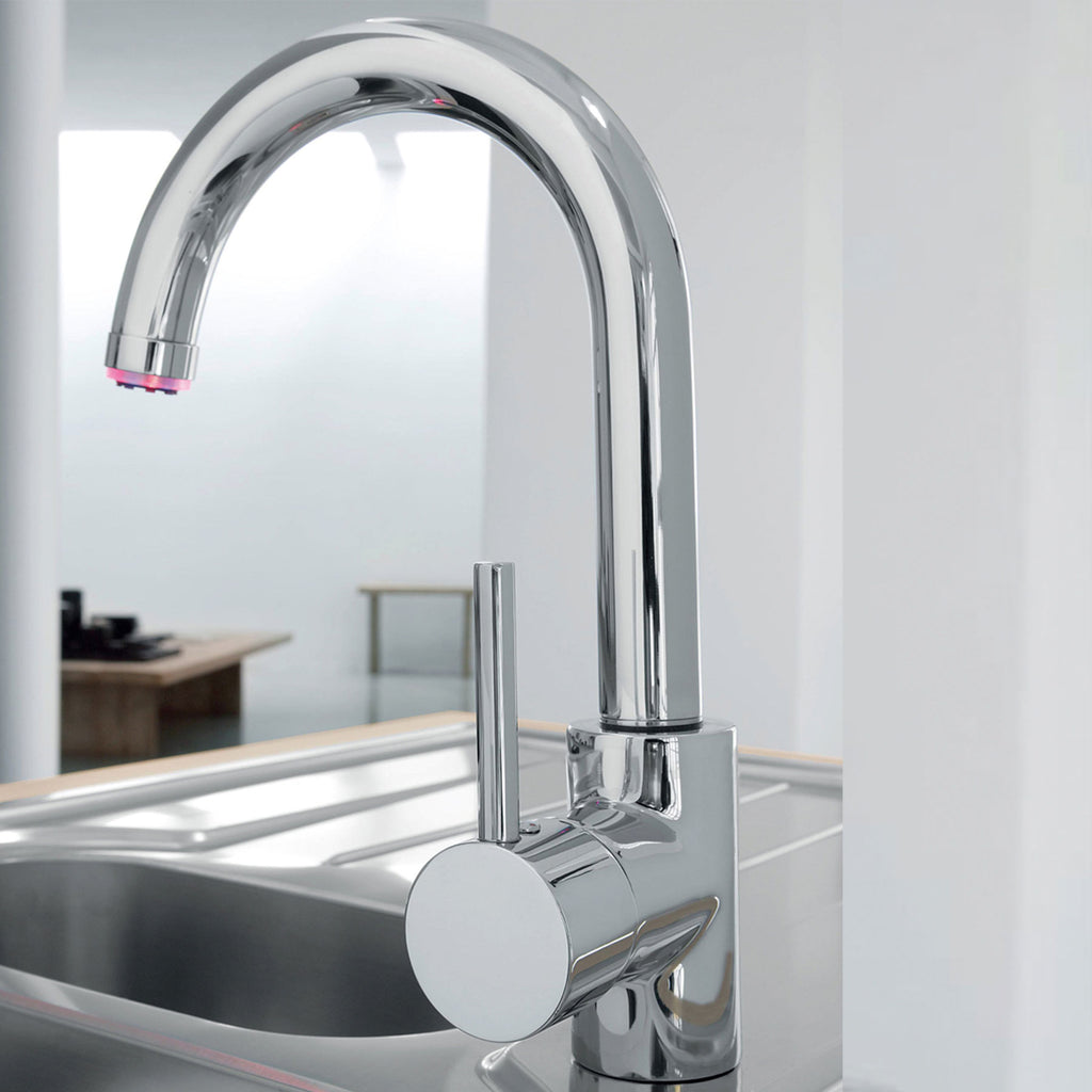 LED Monobloc Kitchen Mixer Tap with Swivel Spout - Chrome Finish
