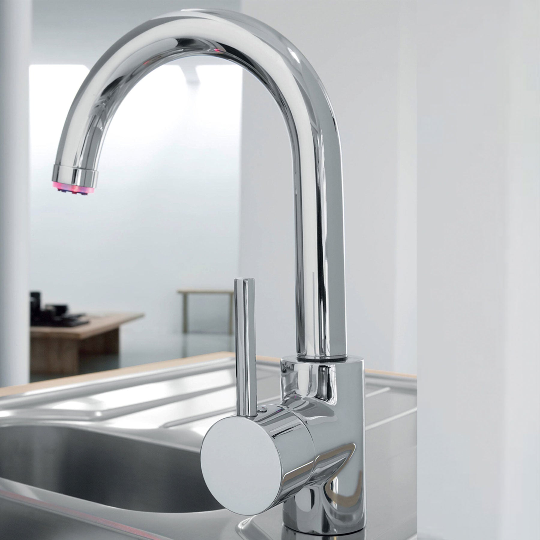 LED Monobloc Kitchen Mixer Tap with Swivel Spout - Chrome Finish