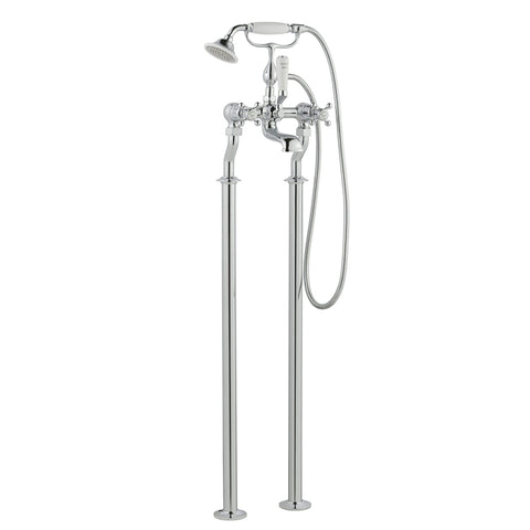 crosshead floorstanding bath mixer which provides a shower handset and connecting hose - Tapron