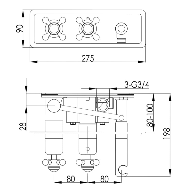 Thermostatic Two Outlet Valve Technical Drawing -Tapron