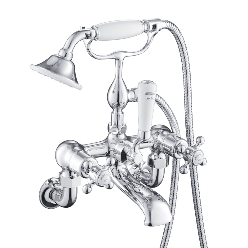 Traditional Wall Mounted Bath Mixer Tap with Handheld Shower-Chrome Secondary image