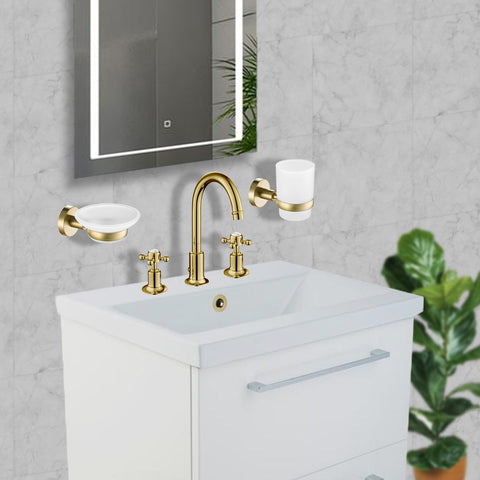 Antique Chester Cross 3 Hole Basin Gold Tap for Bathroom constructed using Brass with Brushed Brass finish, LP 0.2