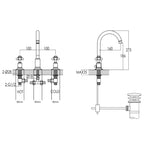 3-hole basin mixer Tap technical drawing -Tapron