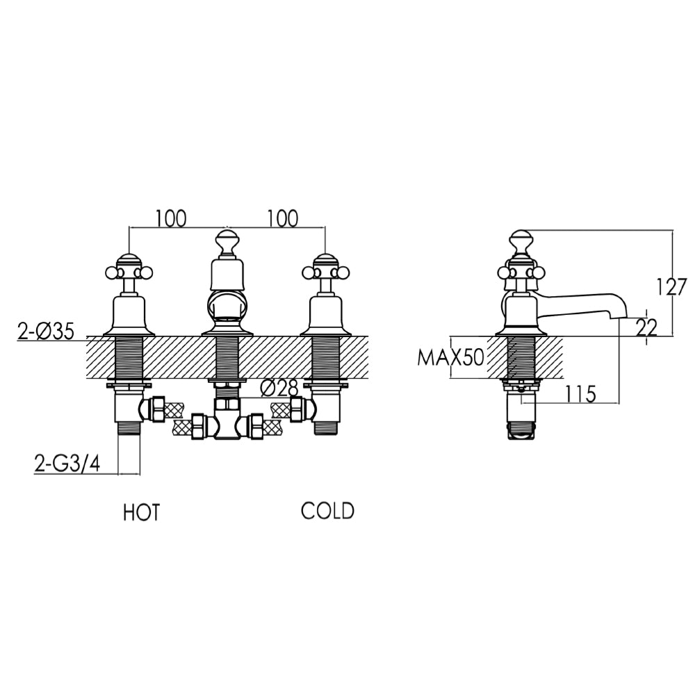  Bath filler Tap technical drawing -Tapron