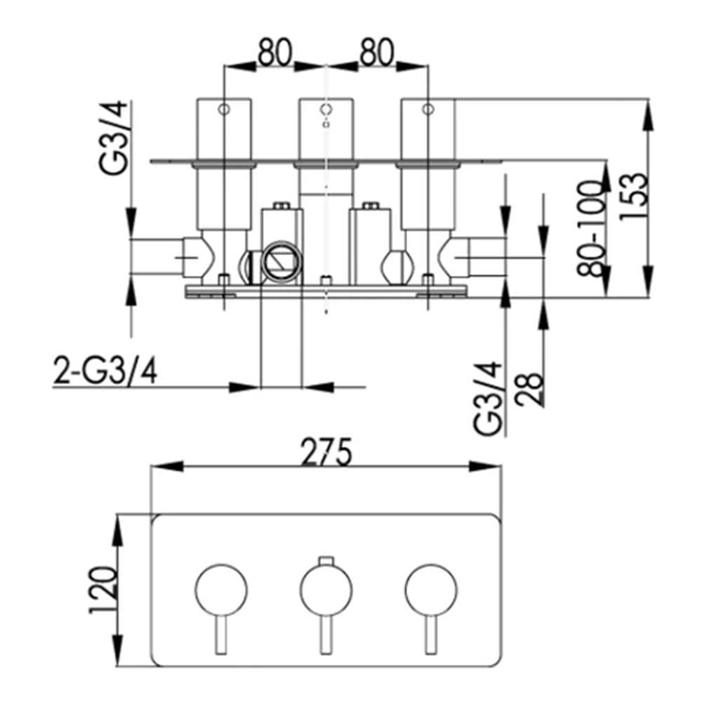 Curve Thermostatic Concealed 3 Outlet Shower Valve