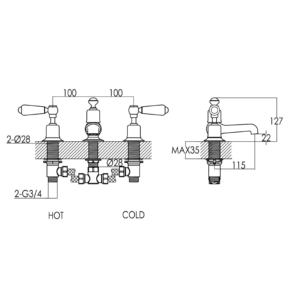 Deck Mounted Bath Filler Tap - Chrome
