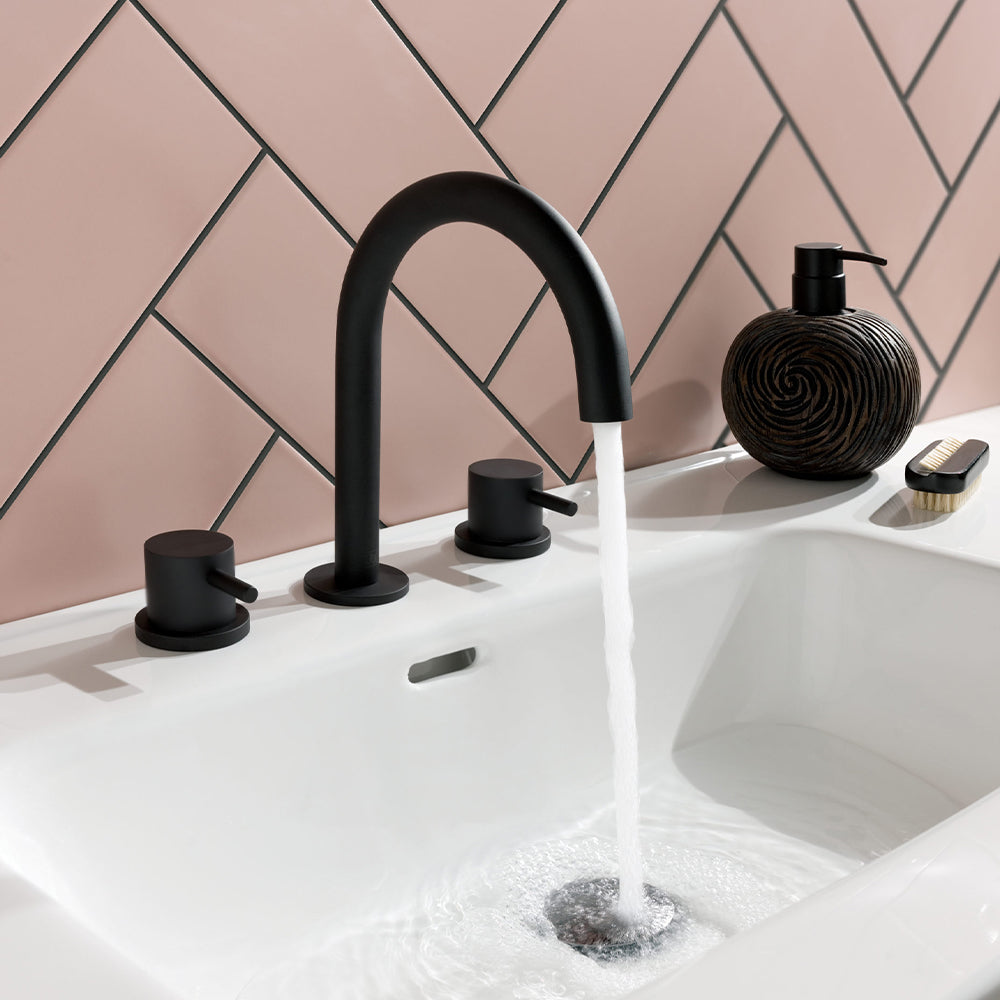 Matt Black 3 Hole Deck Mounted Mono Basin Mixer Tap-Tapron