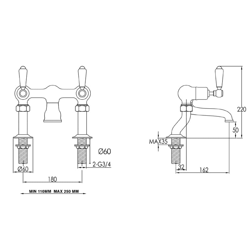 bath filler tap Technical Drawing - Tapron