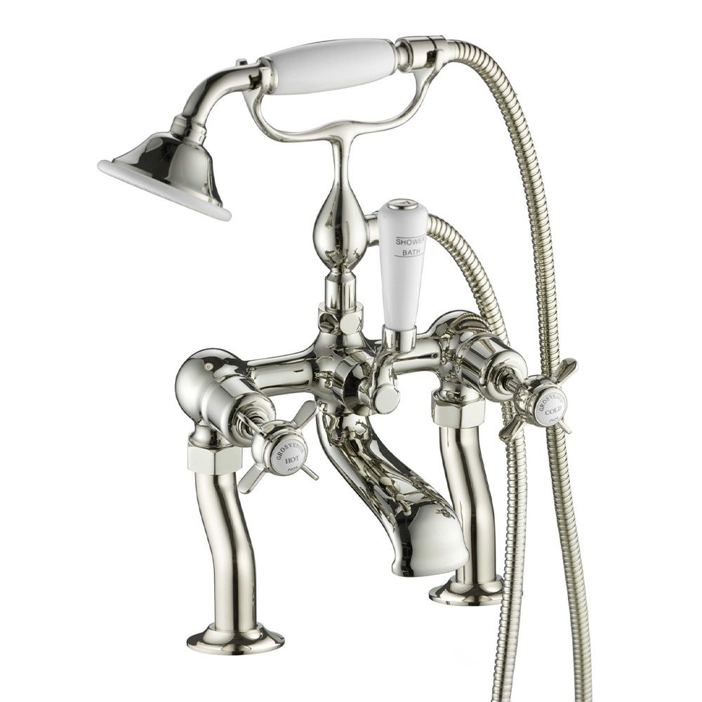 Deck Mounted Bath Shower Mixer Tap with Shower Kit - Nickel Finish Secondary image
