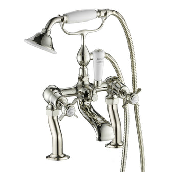 Deck Mounted Bath Shower Mixer Tap with Shower Kit - Nickel Finish Secondary image