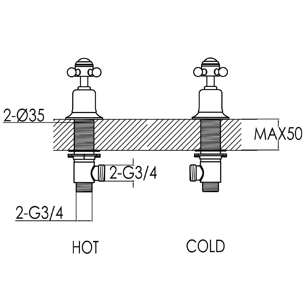  Deck Mounted Panel Valves Technical Drawing Tapron