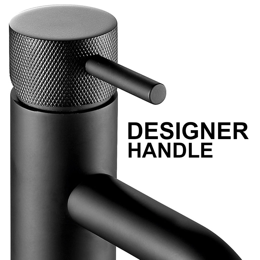 Black Single Lever Basin Mixer Tap with Designer Handle - Matt Finish Secondary image