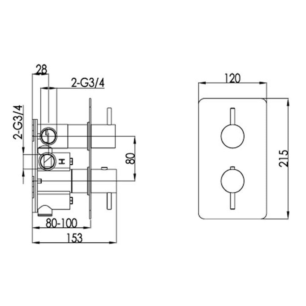 buy thermostatic concealed 2 outlet shower valve tap from tapron