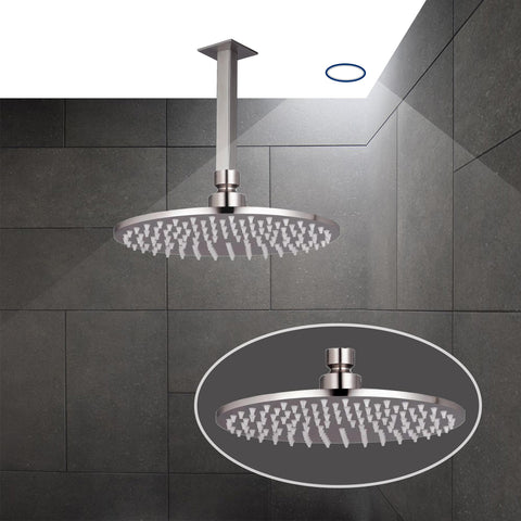 Easy-To-Clean Inox Brushed Stainless Steel Slim Round Fixed Rain Shower Head, HP 1, Height 6mm x Projection 200mm
