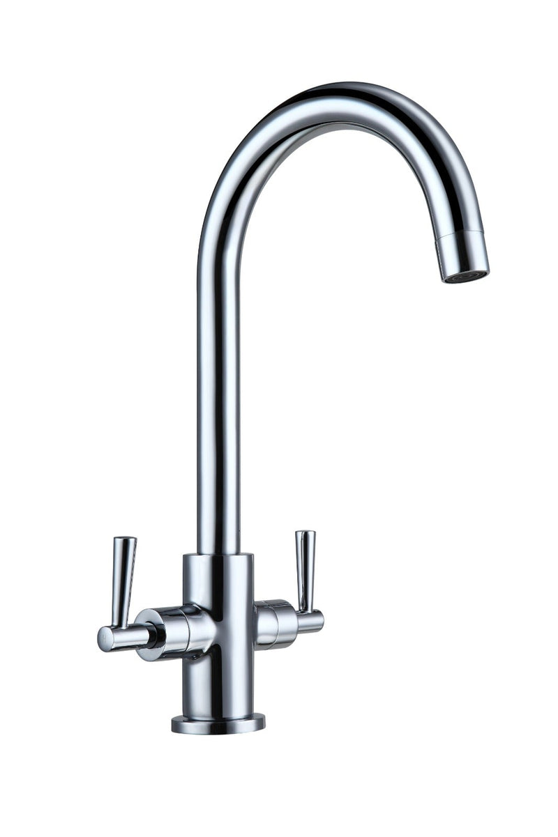 Kitchen Sink Mixer Tap with Long Round Swivel Spout - Chrome Finish