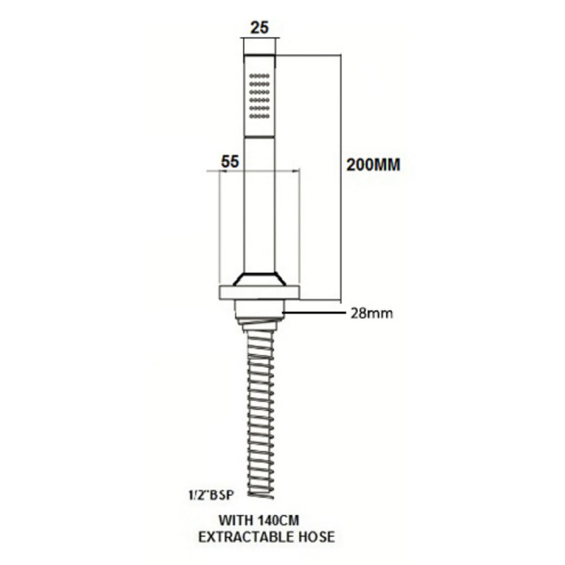 Extractable Florence Shower Handle with Hose Technical Drawing