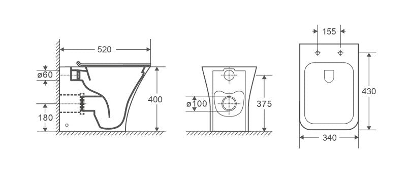 Back to Wall WC Pan with UF Single Button Seat Cover 