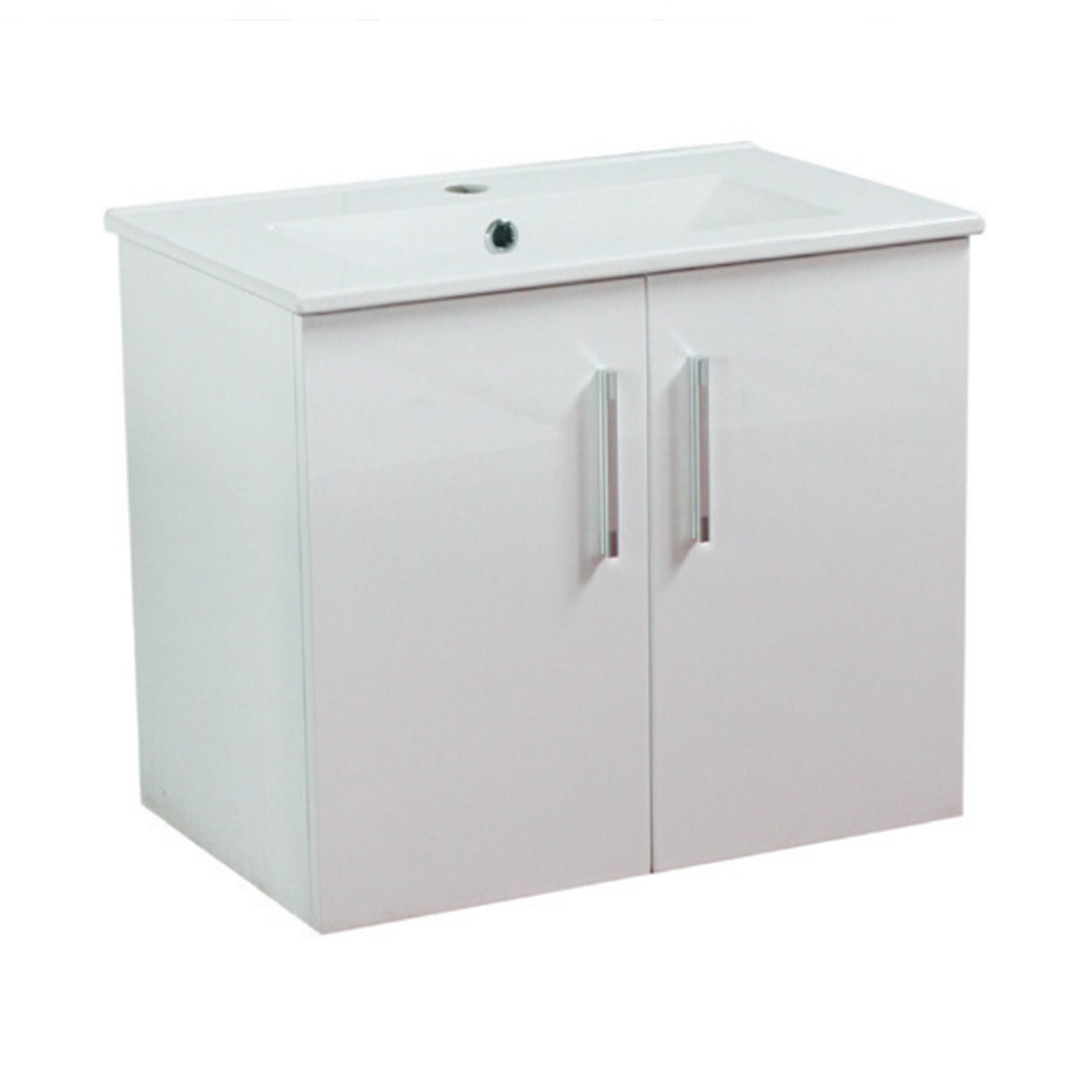 Simplistic Flair Wall Hung Vanity Unit with Glossy White finish and Chrome Handles Main image
