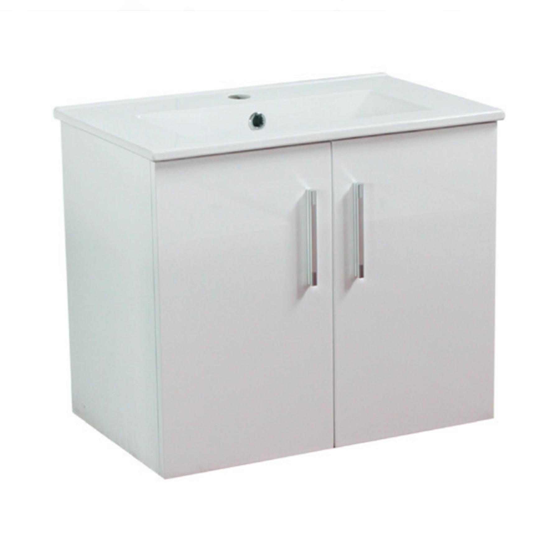 Simplistic Flair Wall Hung Vanity Unit with Glossy White finish and Chrome Handles