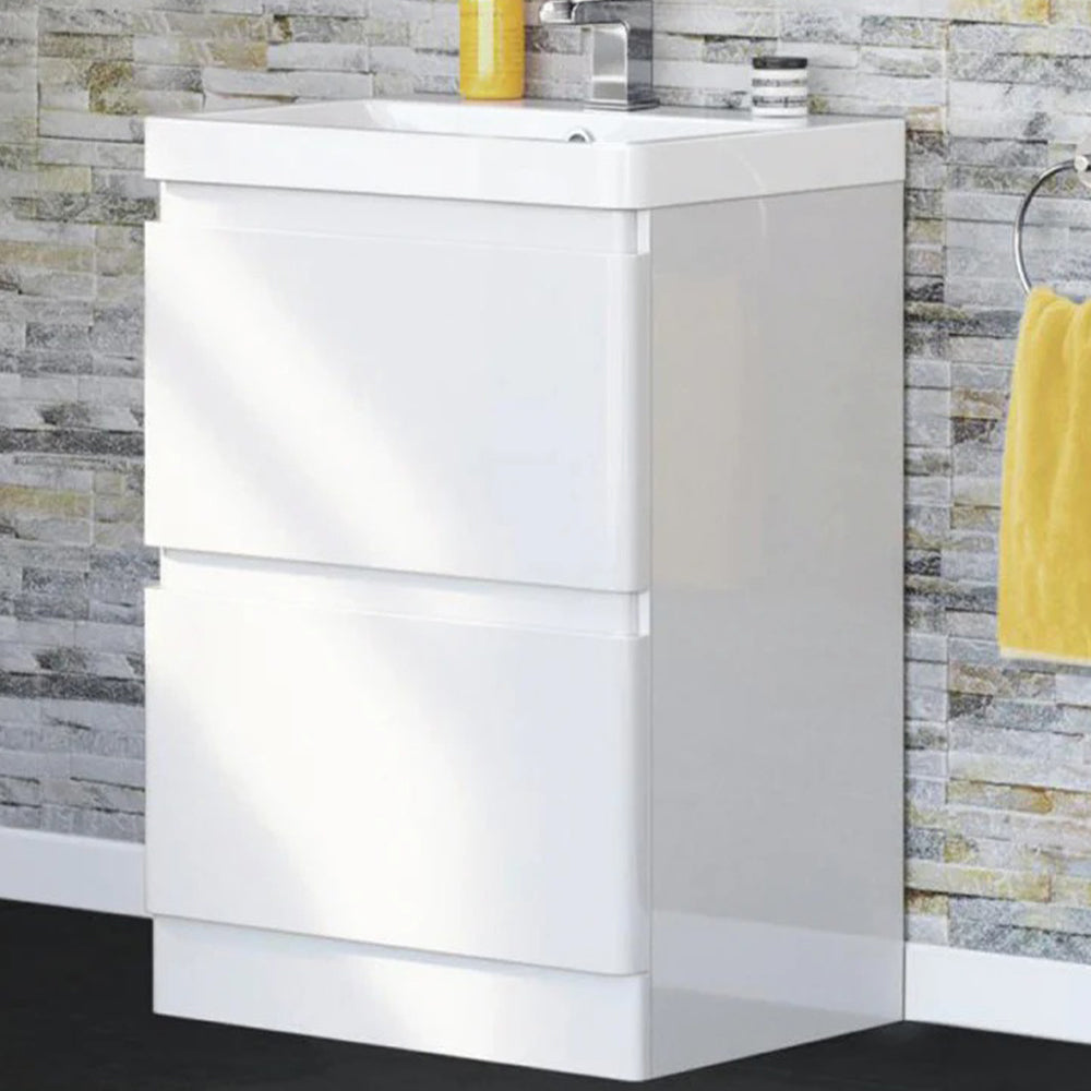 Floor Standing 2 Drawer Vanity Unit and Basin Set in Luxurious Glossy Main image