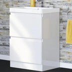 Floor Standing 2 Drawer Vanity Unit and Basin Set in Luxurious Glossy