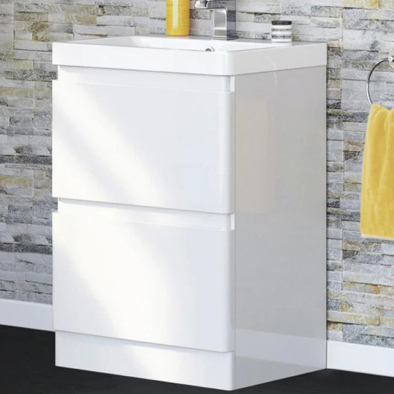 Floor Standing 2 Drawer Vanity Unit and Basin Set in Luxurious Glossy