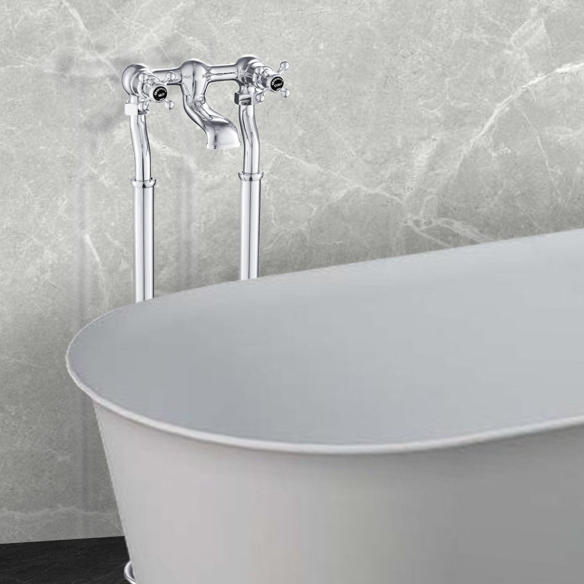 Black Crosshead Floorstanding Bath Filler Tap - Chrome Finish Secondary image