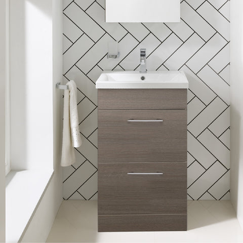Floor Standing Bathroom Cabinet with Basin and Two Drawers Grey [PFS501GR + P500BS]