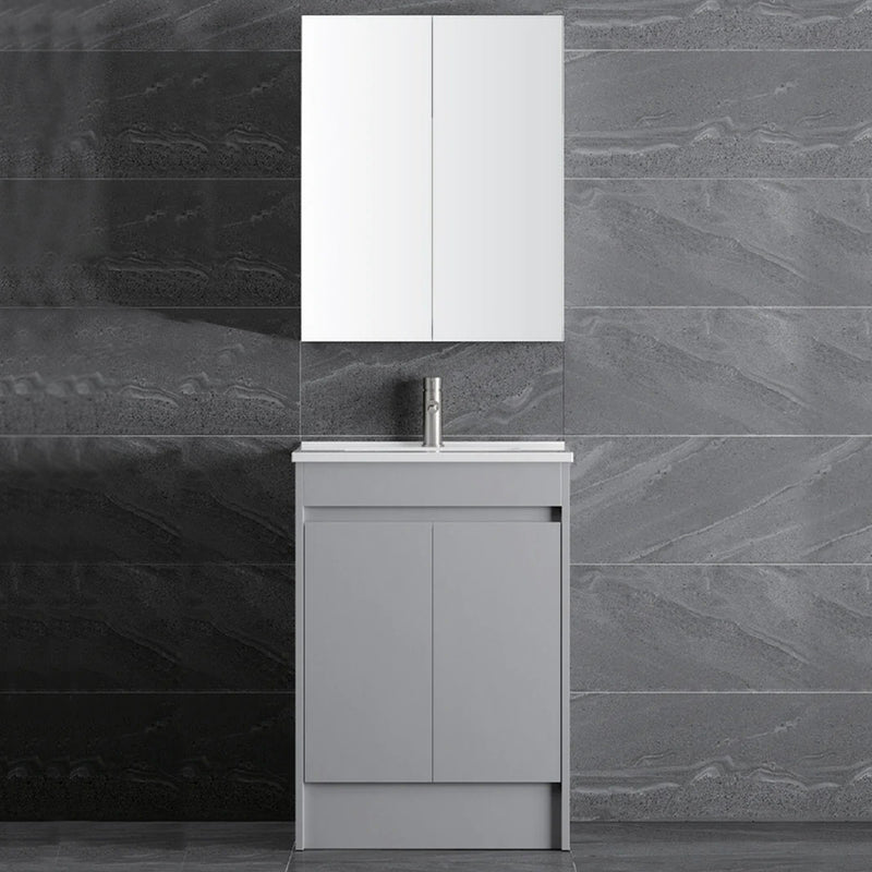 Floor Standing Vanity Unit with Ceramic Basin in Light Grey Finish with Ample Storage Space