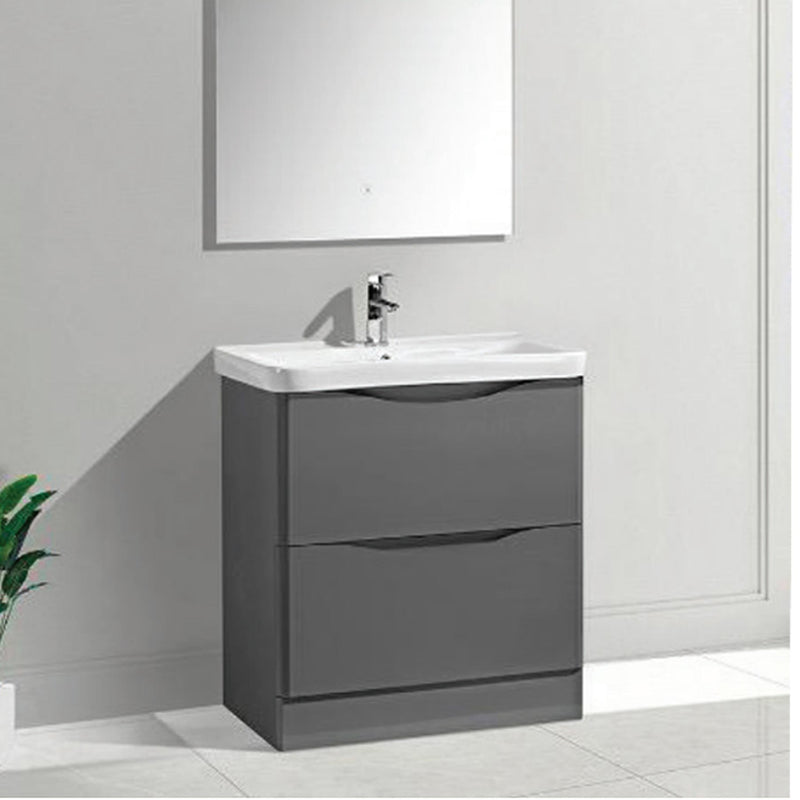 Isla Floor Standing Vanity Unit with Deep Ceramic Basin in Glossy Grey Finish Crafted from Moisture Resistant Material