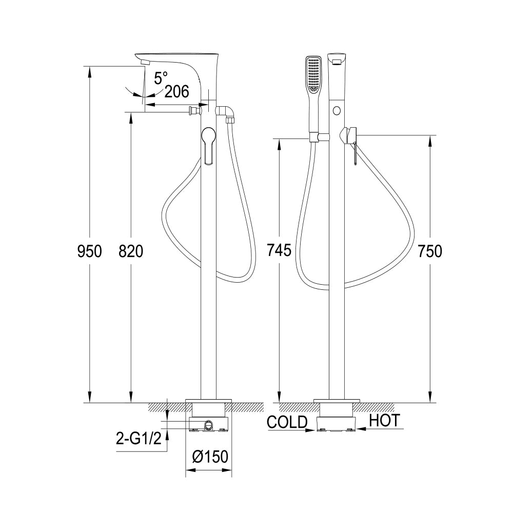 chrome floor mounted bath taps tapron