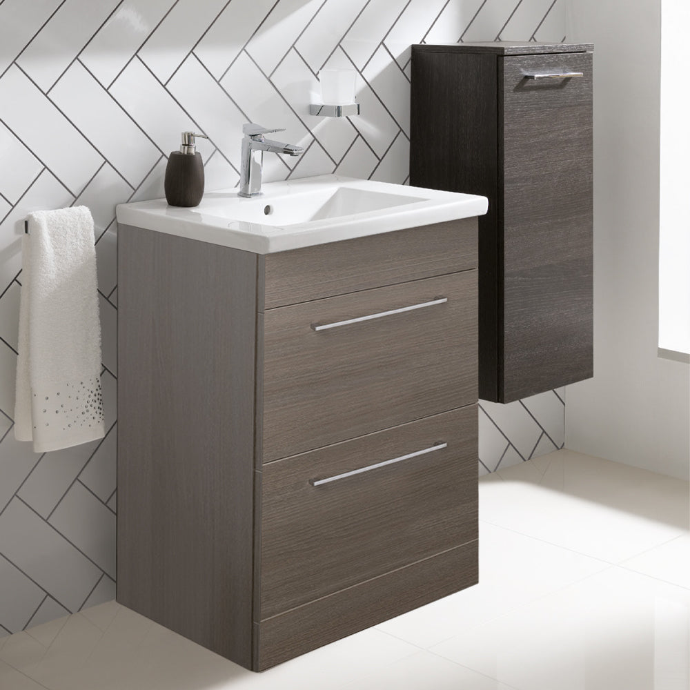 Grey floor standing bathroom cabinet with basin Main image