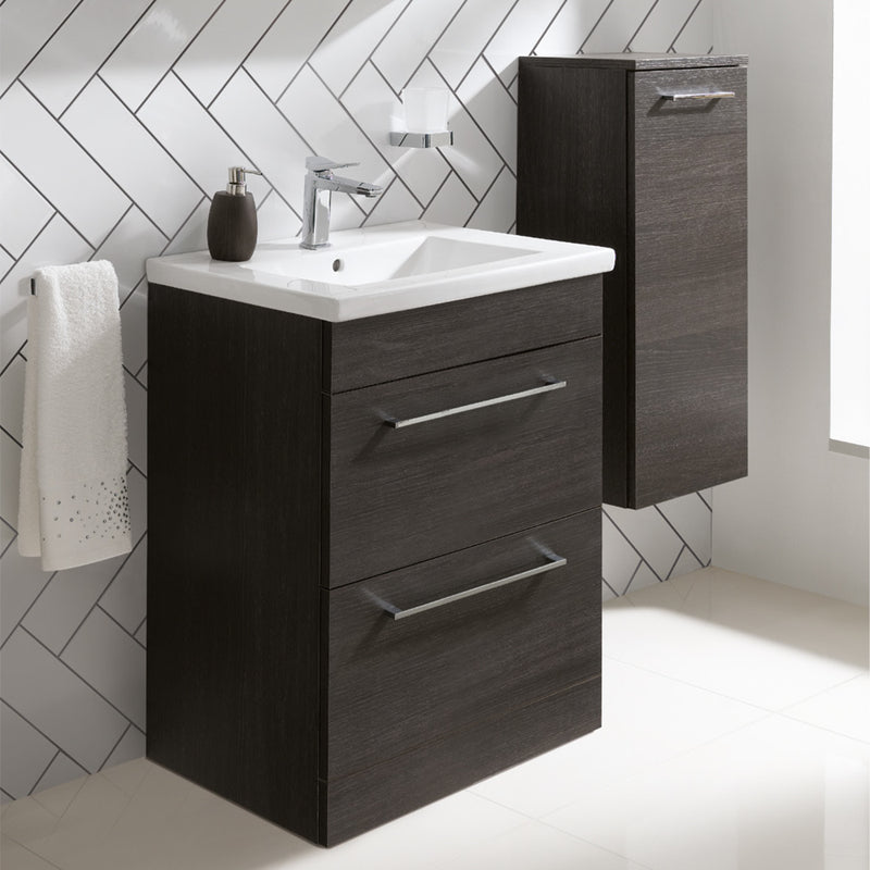Black 445mm Free Standing Bathroom Cabinets with Basin and Two Drawers