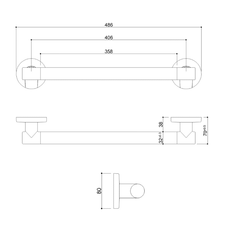 grey grab rail shower technical drawing-tapron