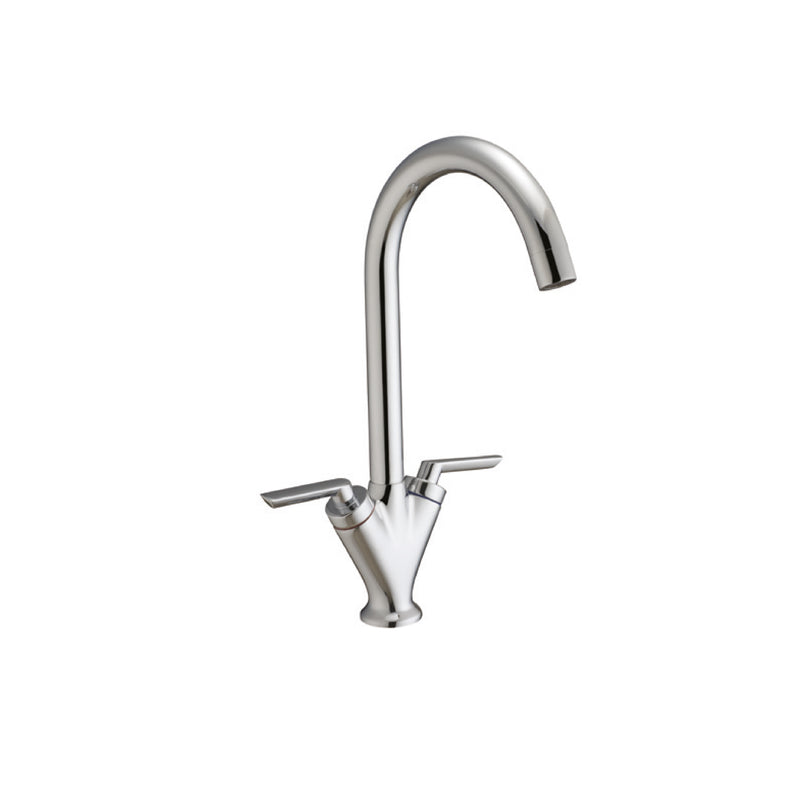 Contemporary Deck-Mounted Kitchen Tap with a Curved Spout- Chrome