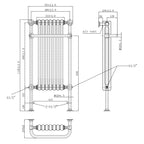 Traditional Towel Radiator Gold Technical Drawing