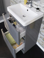 Glossy Nova Floor Standing 2 Drawer Vanity Unit with Ceramic Basin in Gray Colour