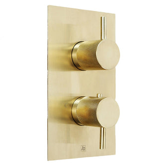 Thermostatic Concealed 2 Outlet Shower Valve Knurled Handle - Brushed Brass Secondary image