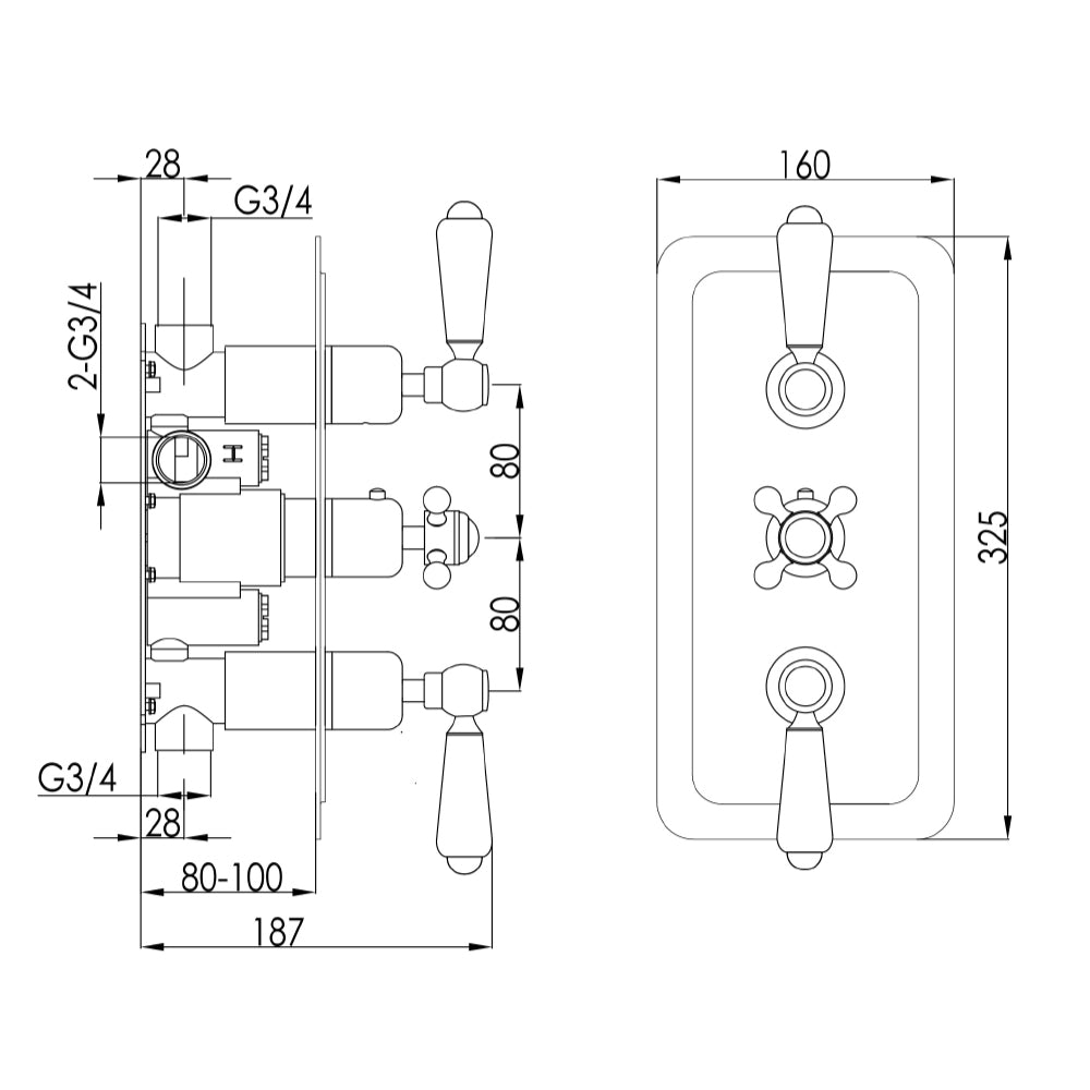 Thermostatic Concealed Shower Valve technical drawings - tapron