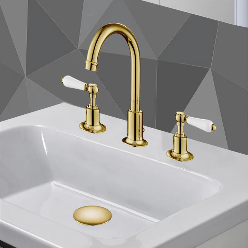 Lever Deck-Mounted 3 Hole Gold Basin Mixer Taps - tapron
