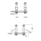 Gold Cross Bath Taps technical drawing