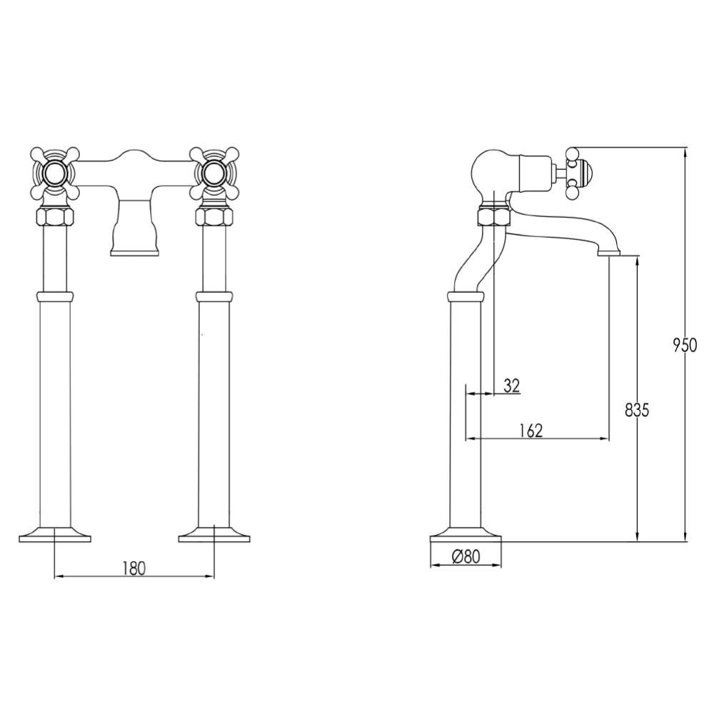 Gold Cross Free Standing Bath Filler technical drawings